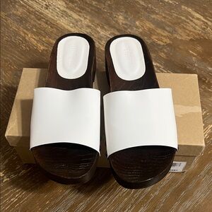 Steve Madden White and Brown Mules